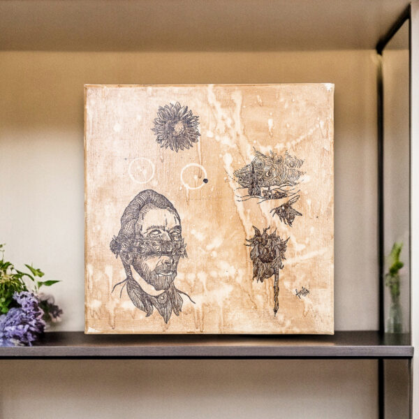 Signed Stretched Surrealist Ink and Coffee Wash Painting, 'Van Gogh at Night' Signed Stretched Surrealist Ink and Coffee Wash Painting, 'Van Gogh at Night'