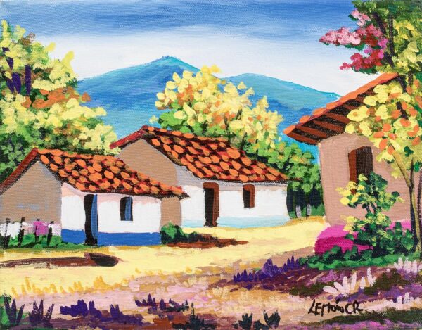 Signed Unstretched Oil Impressionist Painting of Houses, 'Country Houses'