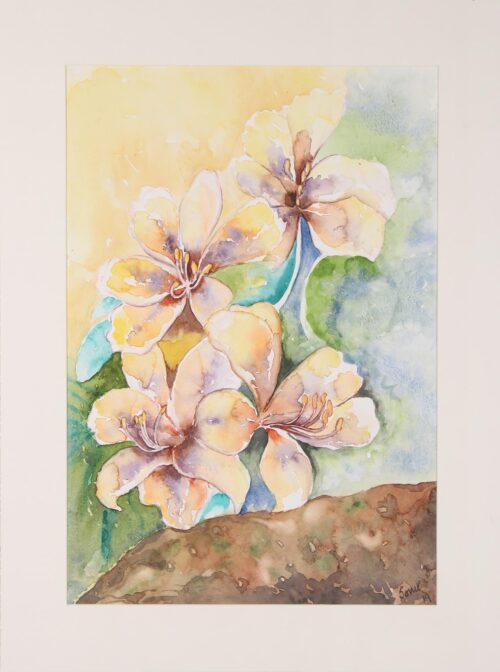 Signed Watercolor Painting of Yellow Lilies from India, 'Lily Enthrall I'