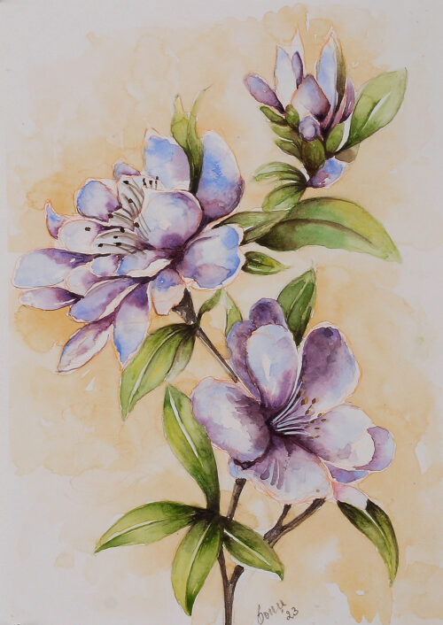 Spring-Themed Watercolor on Paper Purple Bouquet Painting, 'Purple Dreams'