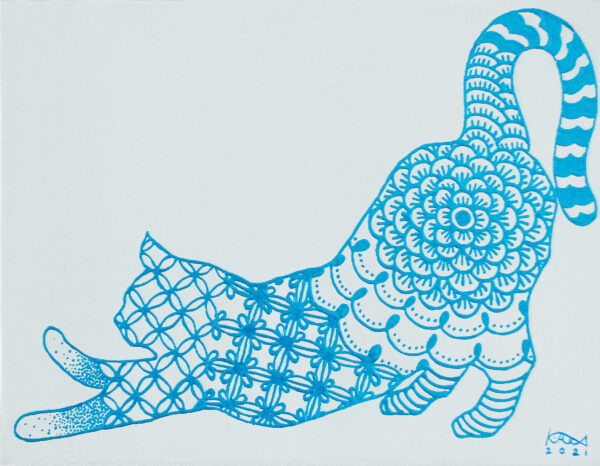 Stretched Acrylic Cat Painting on Canvas, 'Relax Time' Stretched Acrylic Cat Painting on Canvas, 'Relax Time'